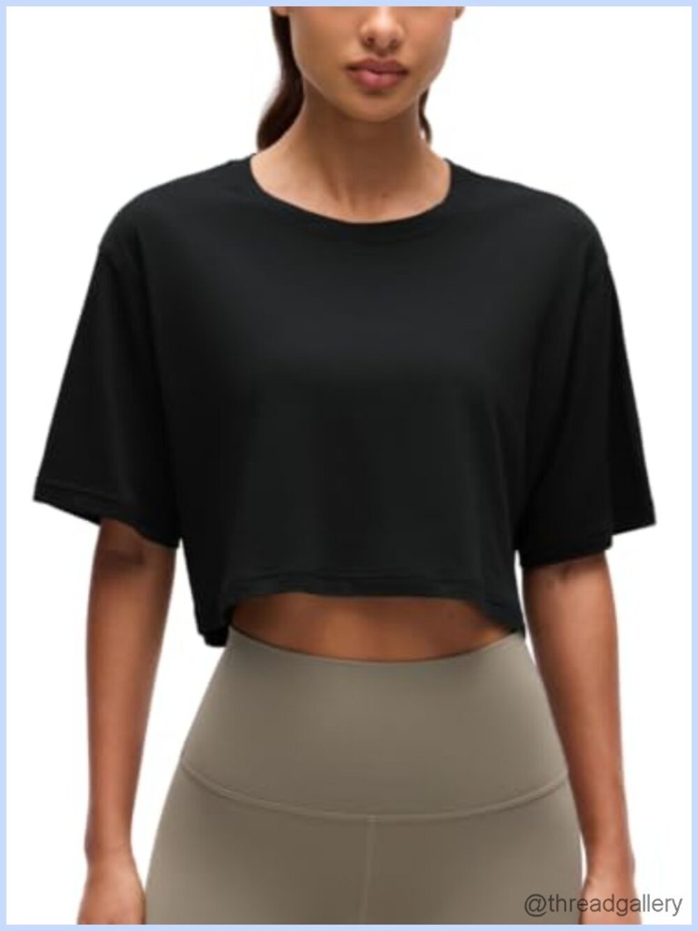 Pima Cotton High Neck Crop T-Shirt Loose Fit Workout Yoga
